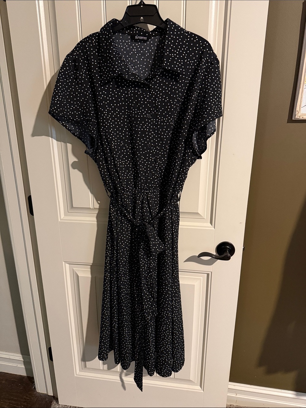 BloomChic Black Dress with White Polka Dots and Tie Belt